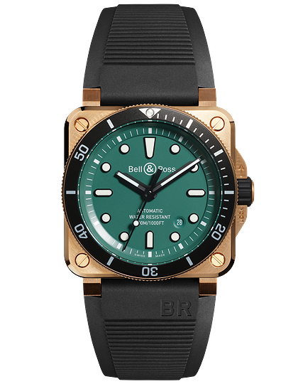 Vīriešu pulkstenis / unisex  BELL & ROSS, BR 03-92 Diver Black & Green Bronze / 42mm, SKU: BR0392-D-LT-BR/SRB | dimax.lv