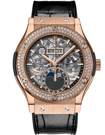 Men's watch / unisex  HUBLOT, Classic Fusion Aerofusion Moonphase King Gold Diamonds / 42mm, SKU: 547.OX.0180.LR.1104 | dimax.lv