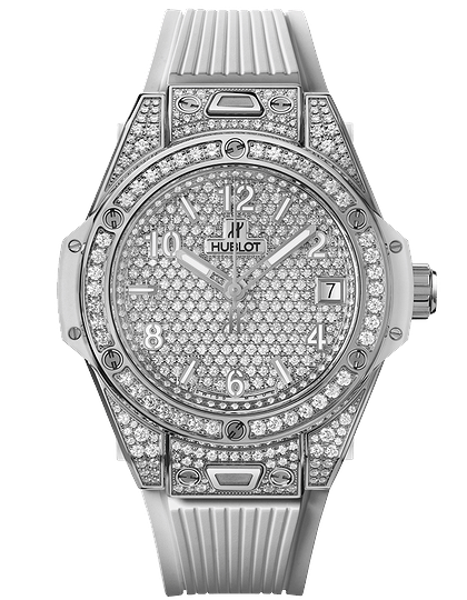 Мужские часы / унисекс  HUBLOT, One Click Steel White Full Pave / 39mm, SKU: 465.SE.9010.RW.1604 | dimax.lv