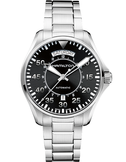 Men's watch / unisex  HAMILTON, Khaki Aviation Pilot Day Date Auto / 42mm, SKU: H64615135 | dimax.lv