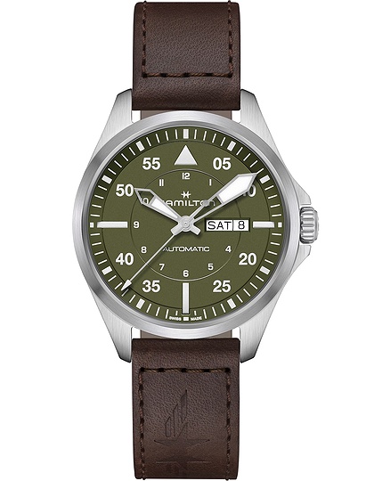Men's watch / unisex  HAMILTON, Khaki Aviation Pilot Day Date Auto / 42mm, SKU: H64635560 | dimax.lv