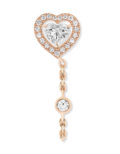 Женские ювелирные изделия  MESSIKA, Joy Cœur 0.15ct Single Diamond Pink Gold Chain Earring, SKU: 11557-PG | dimax.lv