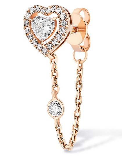 Sieviešu juvelierizstrādājumi  MESSIKA, Joy Cœur 0.15ct Single Diamond Pink Gold Chain Earring, SKU: 11557-PG | dimax.lv
