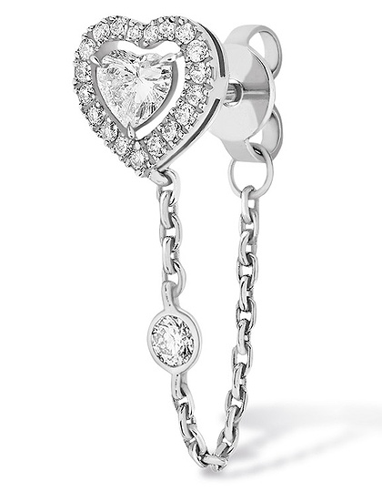 Женские ювелирные изделия  MESSIKA, Joy Cœur 0.15ct Single Diamond White Gold Chain Earring, SKU: 11557-WG | dimax.lv