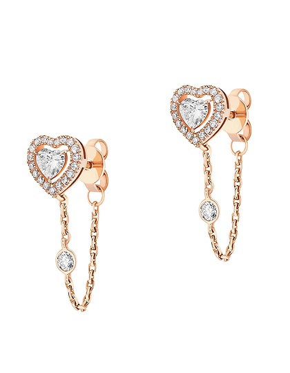 Женские ювелирные изделия  MESSIKA, Joy Cœur 0.15ct Diamond Heart Pink Gold Stud Earring, SKU: 11795-PG | dimax.lv