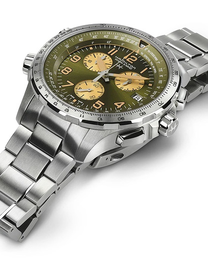 Men's watch / unisex  HAMILTON, Khaki Aviation X-Wind GMT Chrono Quartz / 46mm, SKU: H77932160 | dimax.lv